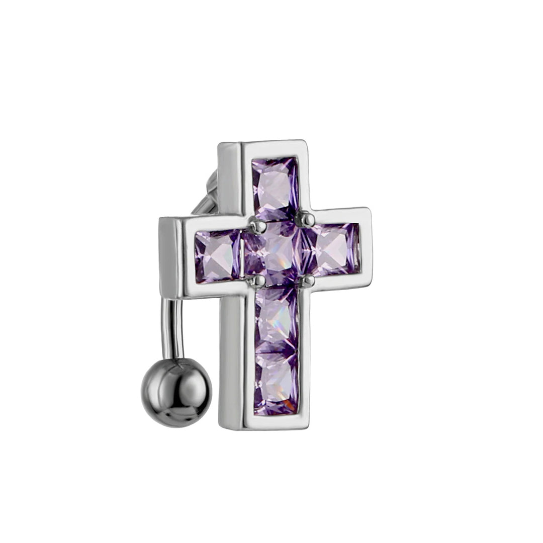 Zirkonia Kreuz Bauchnabelkette oben 1,6 mm (Stahl 316L)