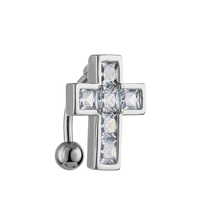 Zirkonia Kreuz Bauchnabelkette oben 1,6 mm (Stahl 316L)