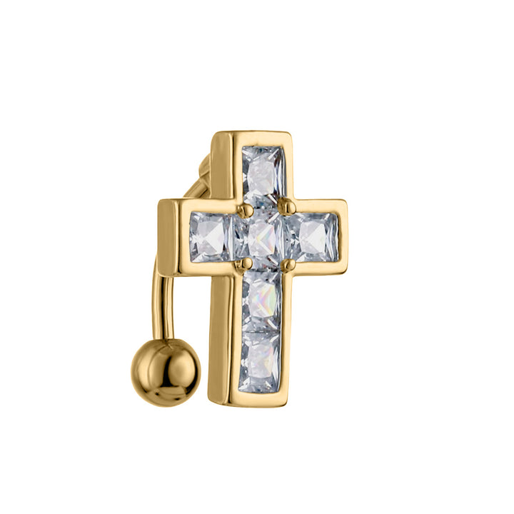 Zirkonia Kreuz Bauchnabelkette oben 1,6 mm (Stahl 316L)