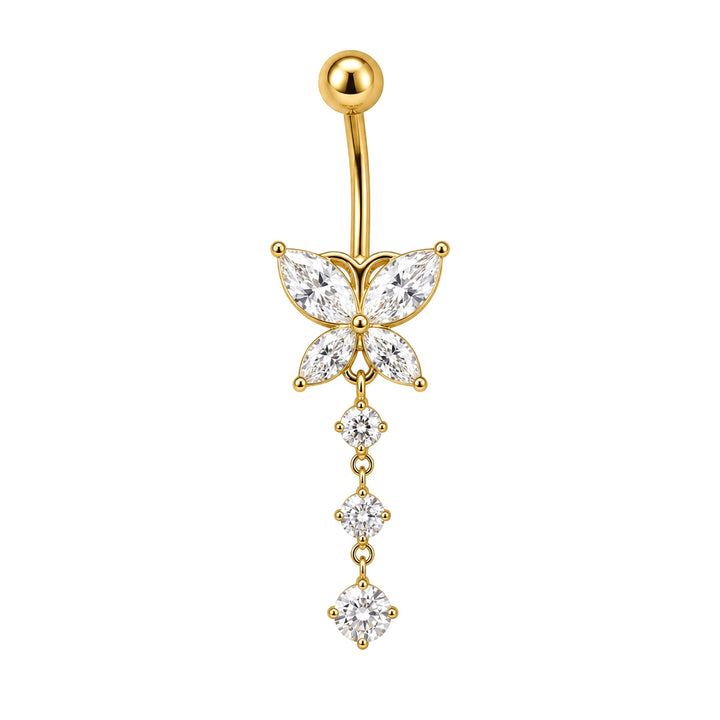Gold butterfly stud earrings with a zirconia stone pendant (PVD-coated 316L stainless steel)
