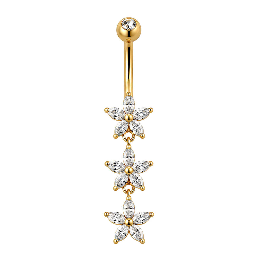 Goldfarbener Ohrhänger mit drei Zirkonia-Steinen (Edelstahl 310L)