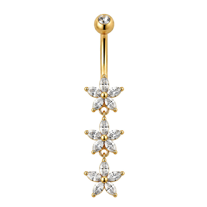 Goldfarbener Ohrhänger mit drei Zirkonia-Steinen (Edelstahl 310L)