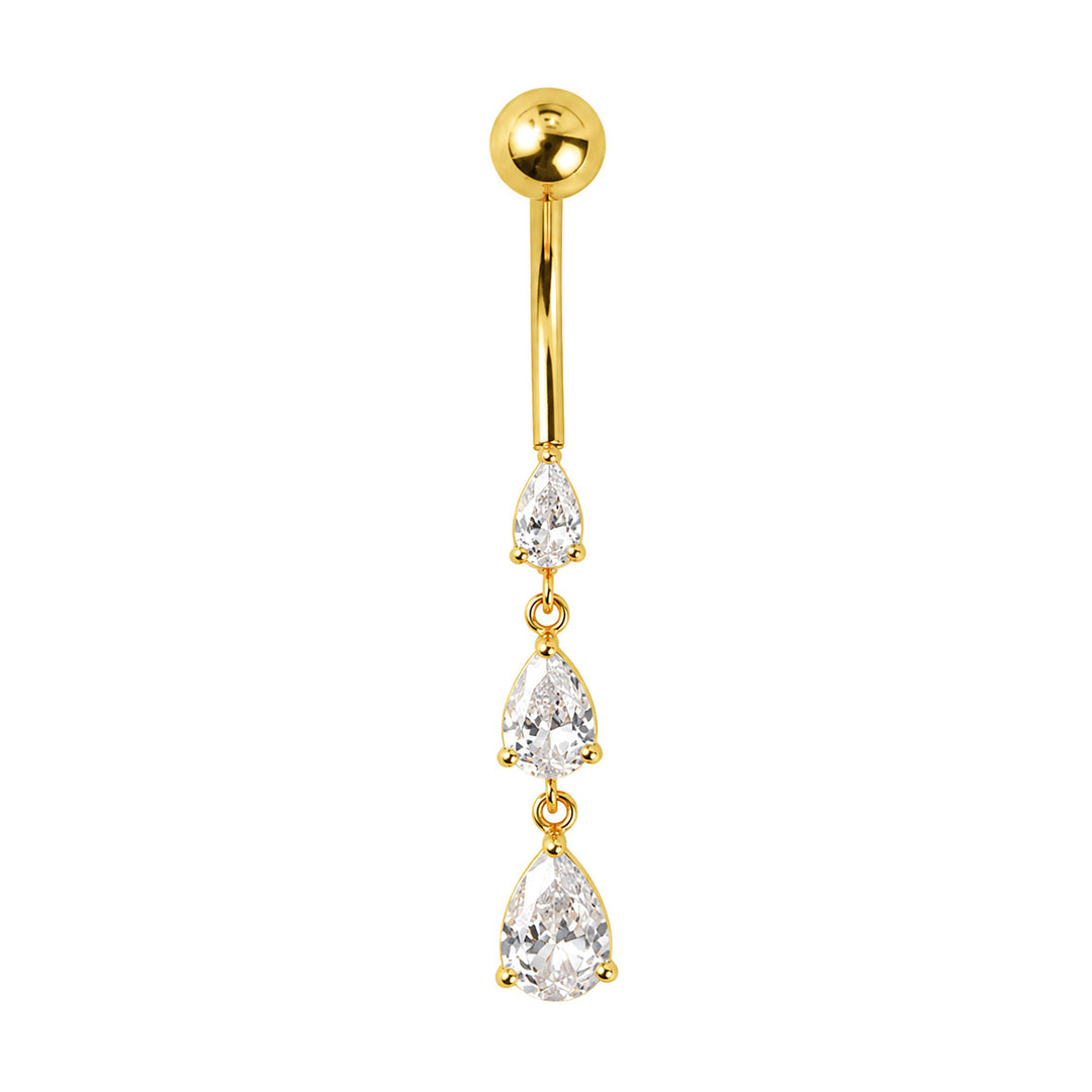 Ohrstecker mit goldenen, tropfenförmigen Zirkonia-Steinen und Anhänger (Edelstahl 316L)