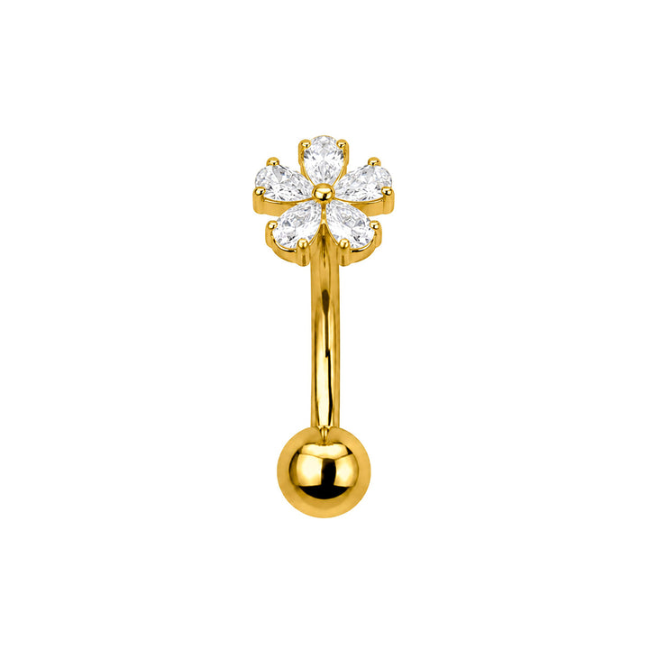 Guld- och titan-halsband med flytande lås och zirkonia-blomma (PVD-behandlat titan G23)