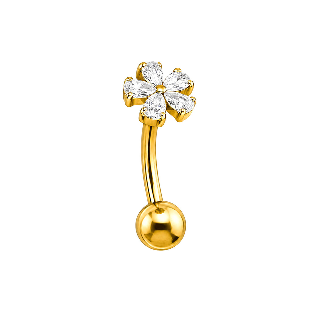 Guld- och titan-halsband med flytande lås och zirkonia-blomma (PVD-behandlat titan G23)