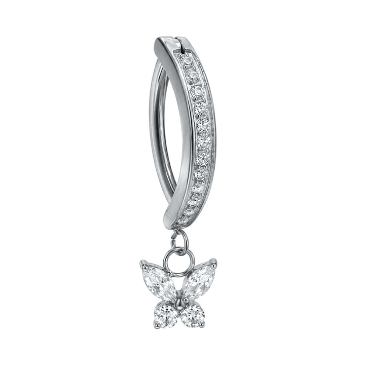 Gold Clicker Titanium Stud Earrings with Butterfly Pendants (PVD Titanium G23)