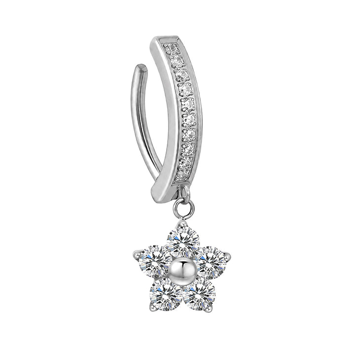 Titanium Clicker Earring with Zirconia Flower Pendant (Titanium G23)
