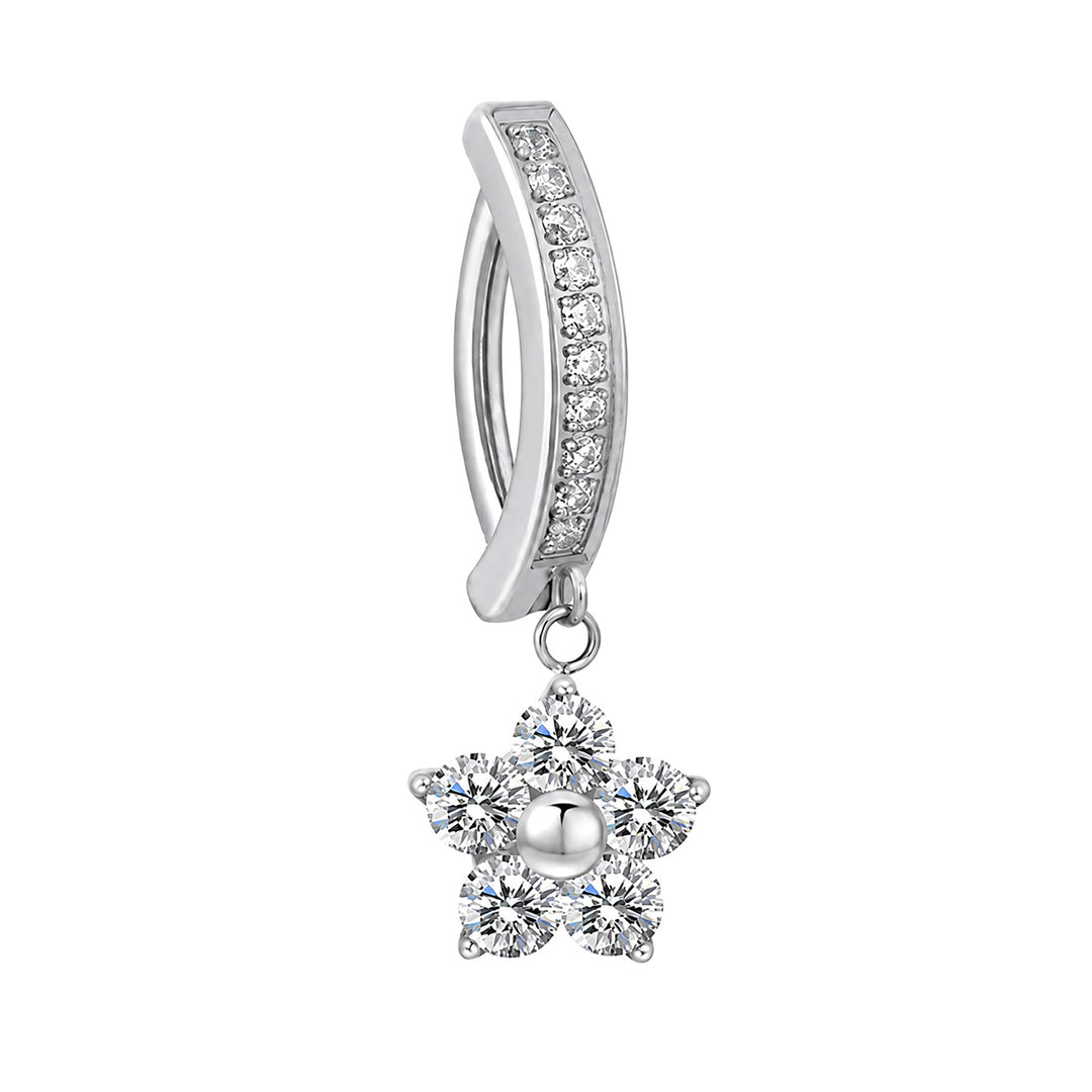 Titanium Clicker Earring with Zirconia Flower Pendant (Titanium G23)
