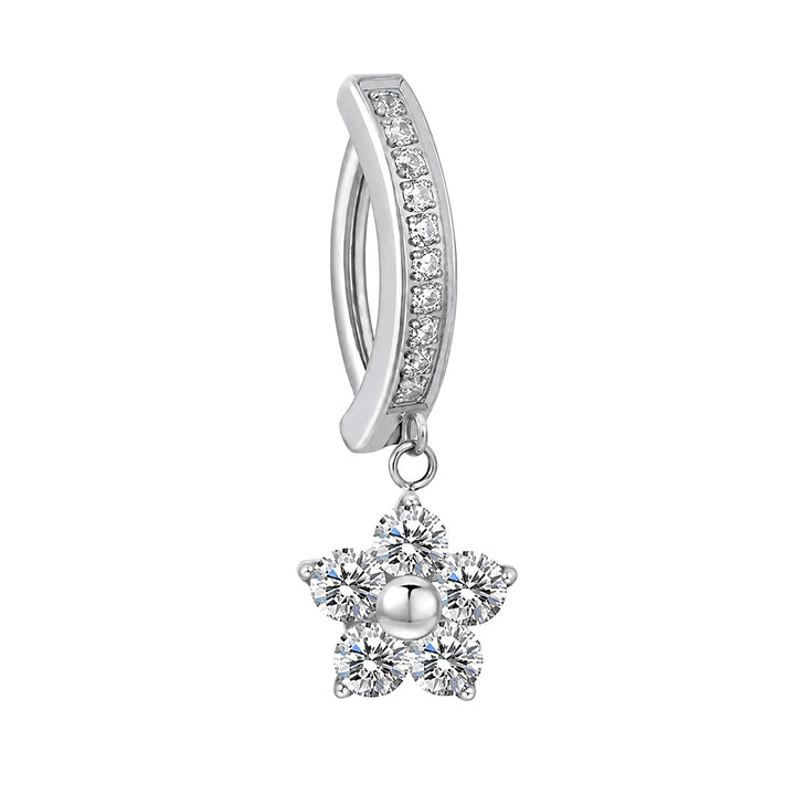 Titanium Clicker Earring with Zirconia Flower Pendant (Titanium G23)