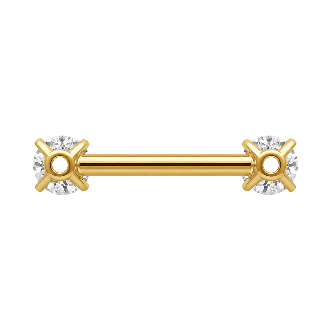 Goldener Nippelring mit Zirkonia-Steinen (PVD-beschichtetes Titan G23)