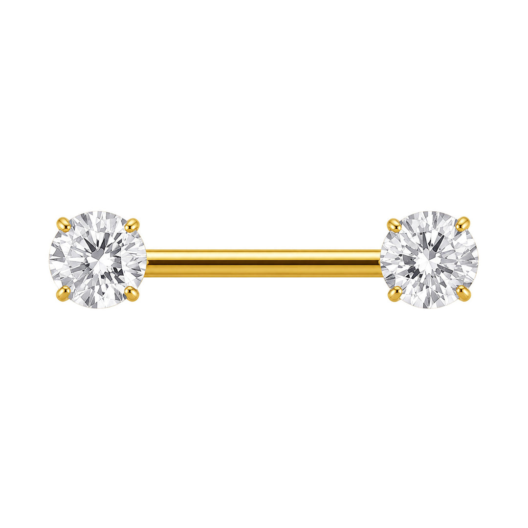 Goldener Nippelring mit Zirkonia-Steinen (PVD-beschichtetes Titan G23)
