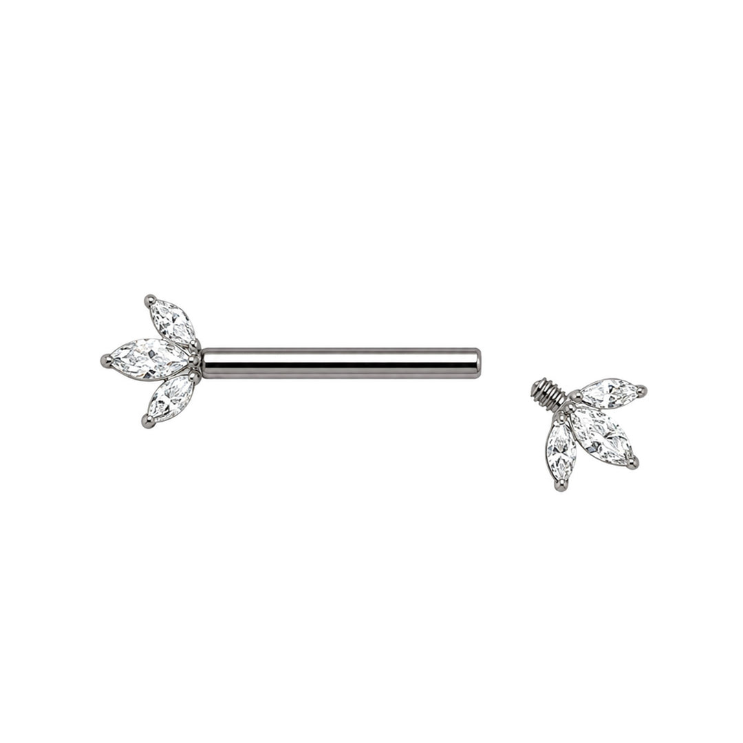 Titan-Nippelpiercing mit 3 Marquise-Zirkonia-Steinen (Titan G23)