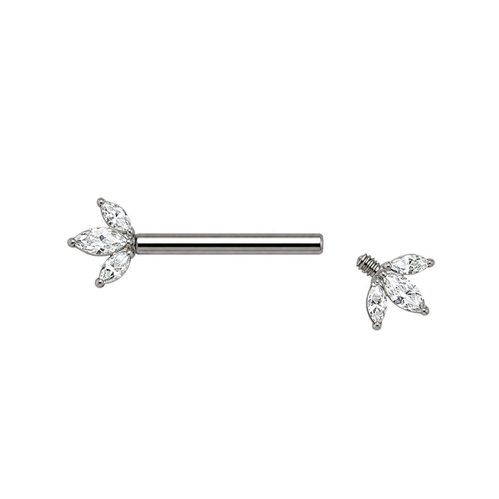 Titan-Nippelpiercing mit 3 Marquise-Zirkonia-Steinen (Titan G23)