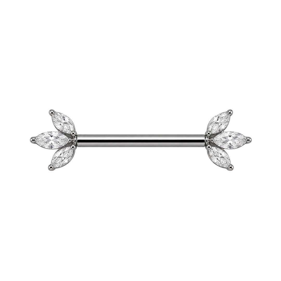 Titan-Nippelpiercing mit 3 Marquise-Zirkonia-Steinen (Titan G23)