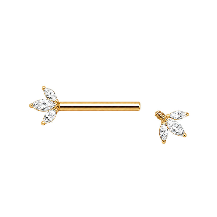Goldfarbener Titan-Nippelring mit 3 Marquise-Zirkonia-Steinen (PVD-beschichtetes Titan G23)