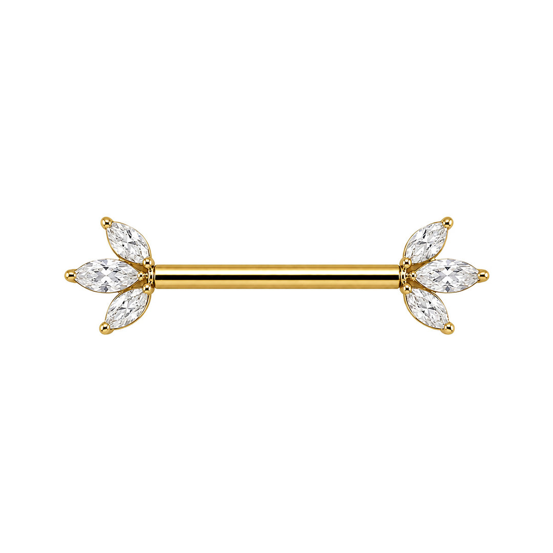 Goldfarbener Titan-Nippelring mit 3 Marquise-Zirkonia-Steinen (PVD-beschichtetes Titan G23)