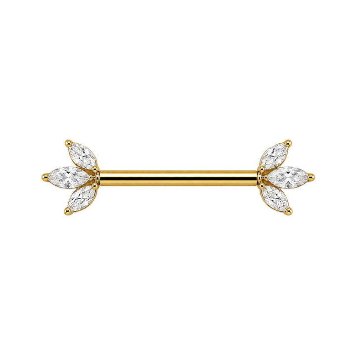 Goldfarbener Titan-Nippelring mit 3 Marquise-Zirkonia-Steinen (PVD-beschichtetes Titan G23)