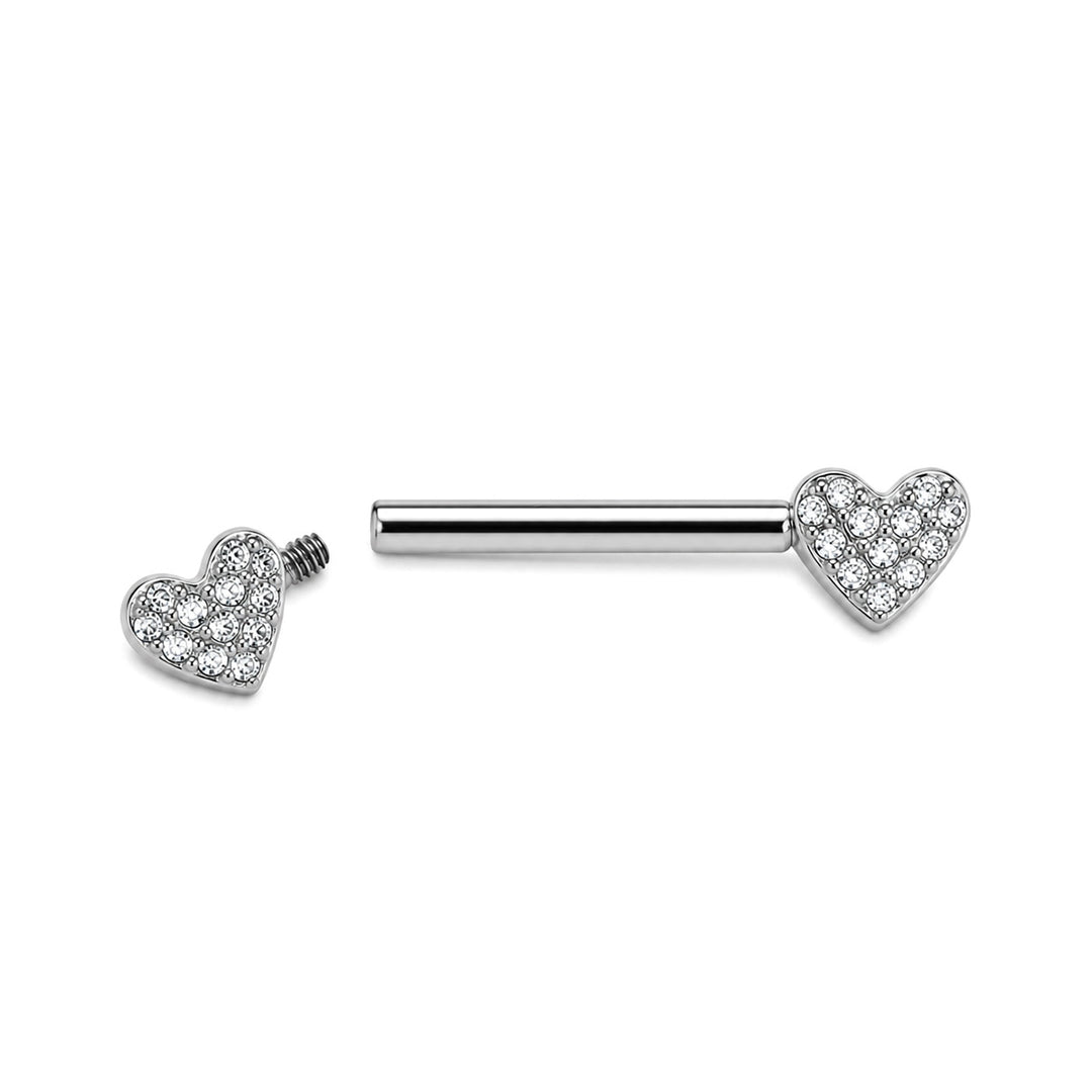 Herzförmiger Brustwarzenpiercing mit Zirkonia-Steinen (Titan G23)