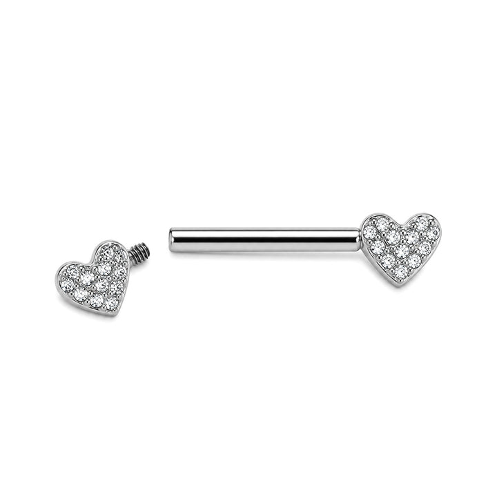 Herzförmiger Brustwarzenpiercing mit Zirkonia-Steinen (Titan G23)