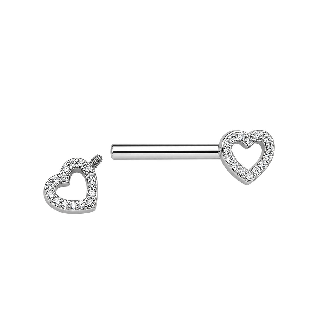 Herzförmiger Brustwarzenpiercing mit Zirkonia-Steinen (Titan G23)