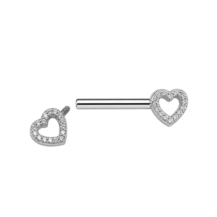 Herzförmiger Brustwarzenpiercing mit Zirkonia-Steinen (Titan G23)