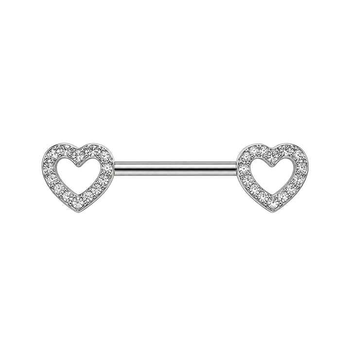 Herzförmiger Brustwarzenpiercing mit Zirkonia-Steinen (Titan G23)
