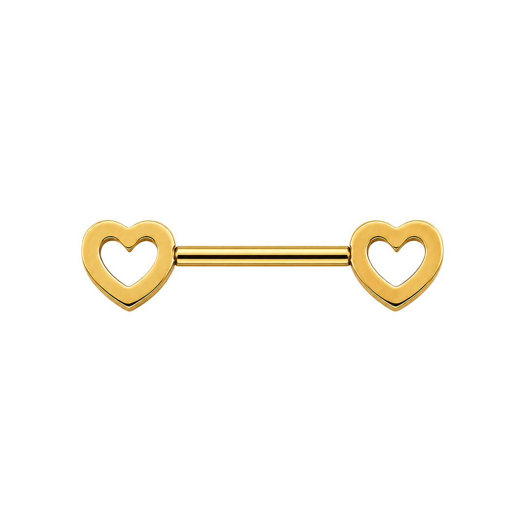 Nippelring mit goldenem Herz und Zirkonia-Steinen (PVD-beschichtetes Titan G23)