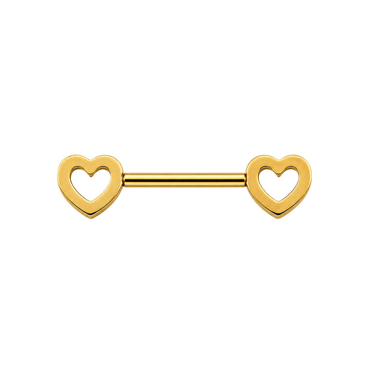 Nippelring mit goldenem Herz und Zirkonia-Steinen (PVD-beschichtetes Titan G23)