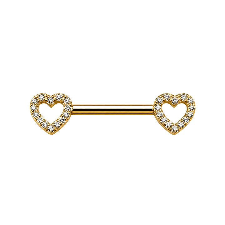 Nippelring mit goldenem Herz und Zirkonia-Steinen (PVD-beschichtetes Titan G23)