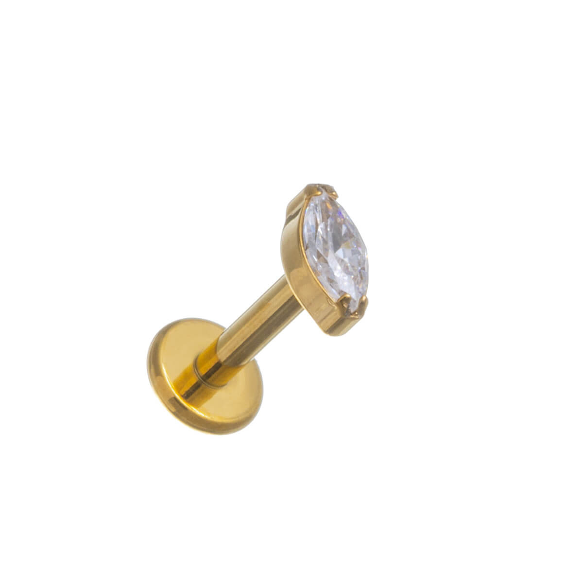 Kultainen titaani rustokoru markiisi zirkonia labret 1.2mm (PVD Titaani G23)