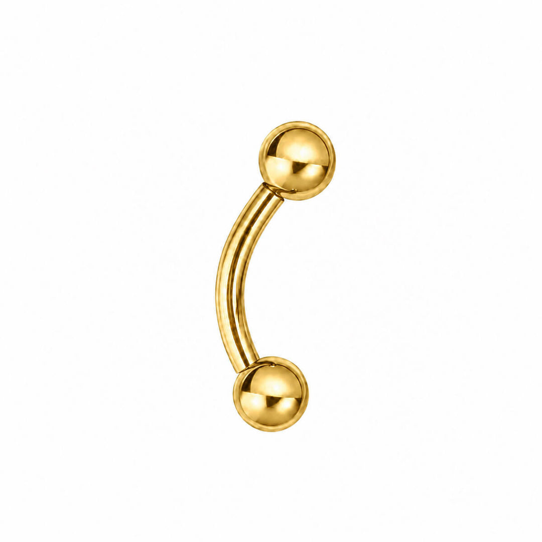 Goldfarbener Titan-Ohrstecker, gebogen, mit Kugeln, 1,2 mm (PVD-beschichtetes Titan G23)
