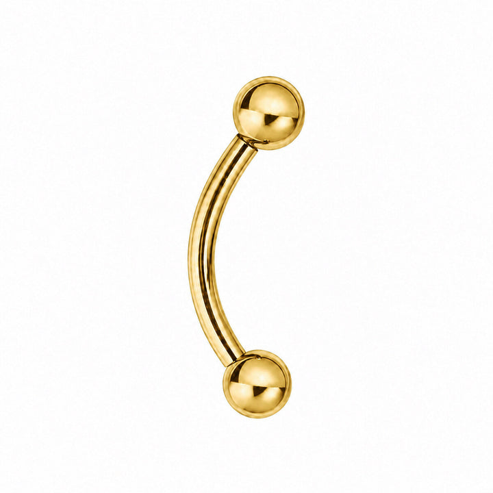 Goldfarbener Titan-Ohrstecker, gebogen, mit Kugeln, 1,2 mm (PVD-beschichtetes Titan G23)