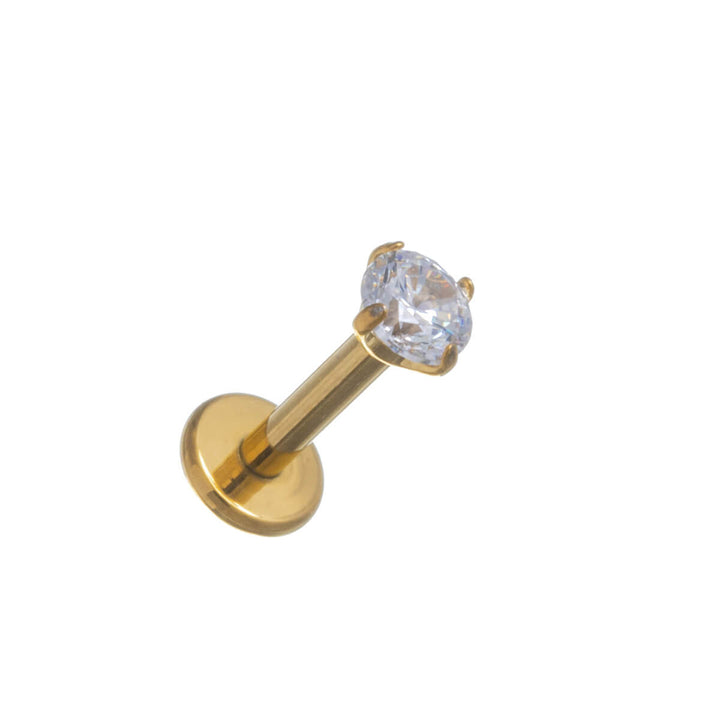 Kullattu labret zirkonia kivellinen huulikoru 1.2mm (Titaani G23)