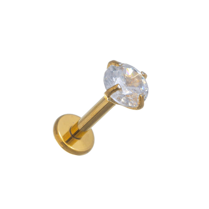 Kullattu labret zirkonia kivellinen huulikoru 1.2mm (Titaani G23)