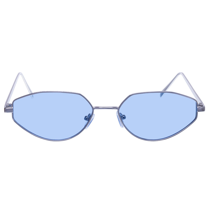 Angular oval sunglasses with metal frame