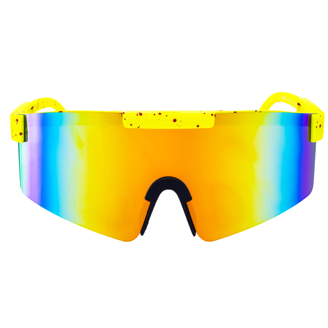 Sporty colorful sunglasses with mirrored lenses