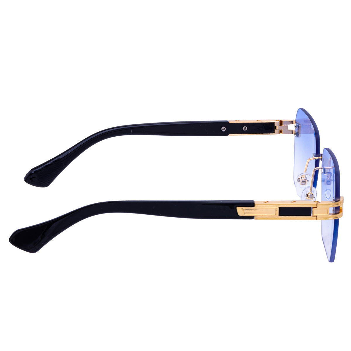 Angled rectangular sunglasses frameless lenses