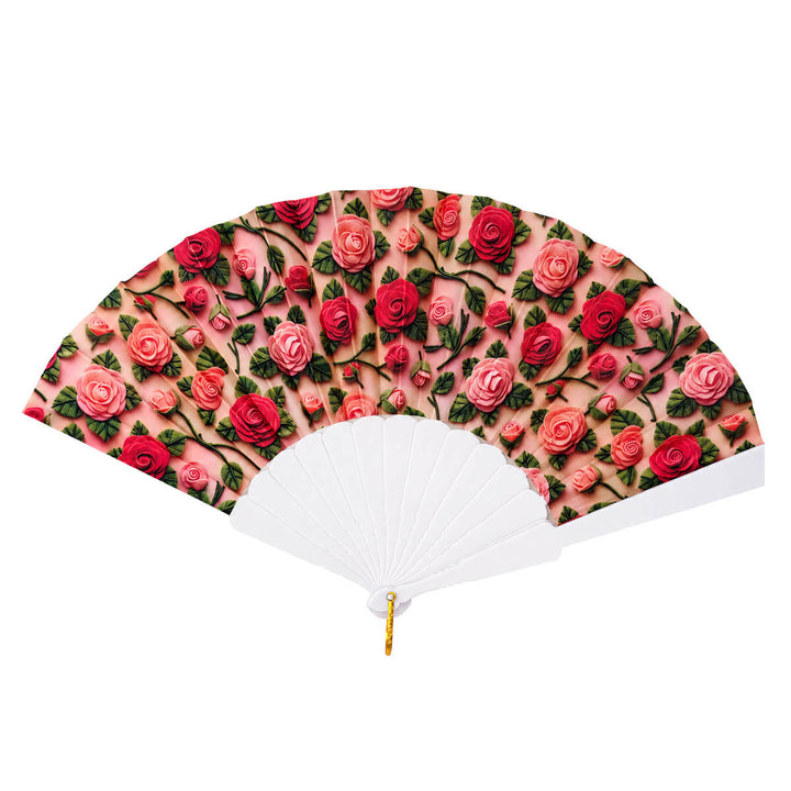 Blommig solfjäder 23 cm – Flerfärgad handfläkt