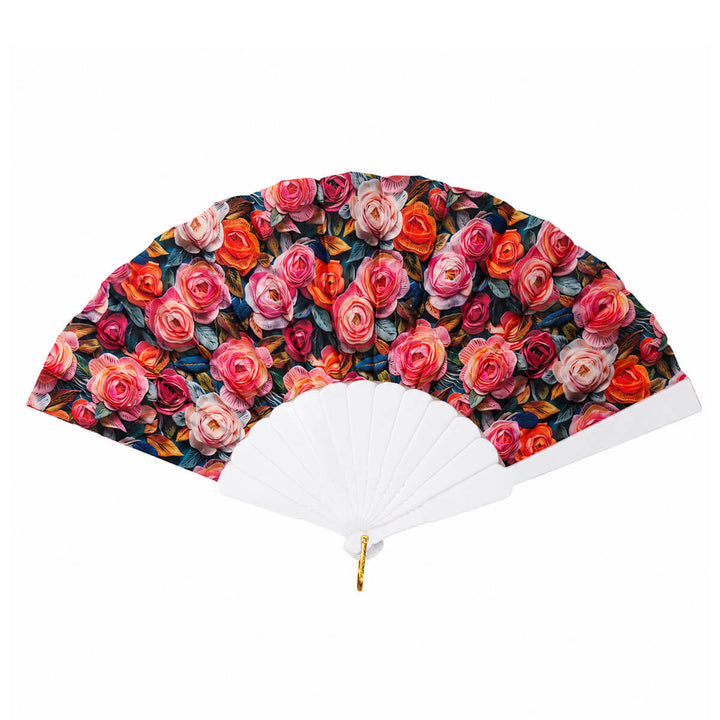 Blommig solfjäder 23 cm – Flerfärgad handfläkt