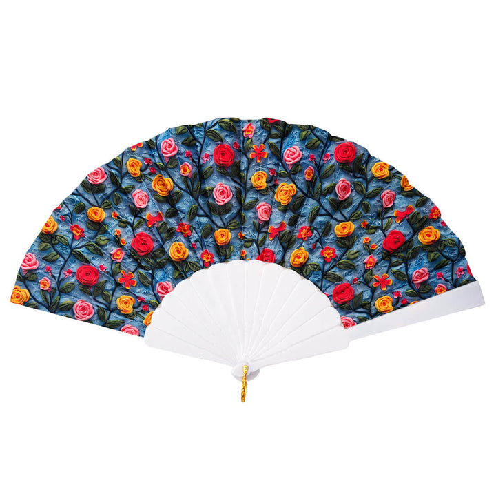 Blommig solfjäder 23 cm – Flerfärgad handfläkt