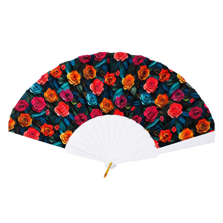 Blommig solfjäder 23 cm – Flerfärgad handfläkt