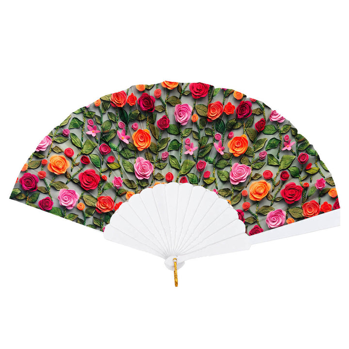 Blommig solfjäder 23 cm – Flerfärgad handfläkt