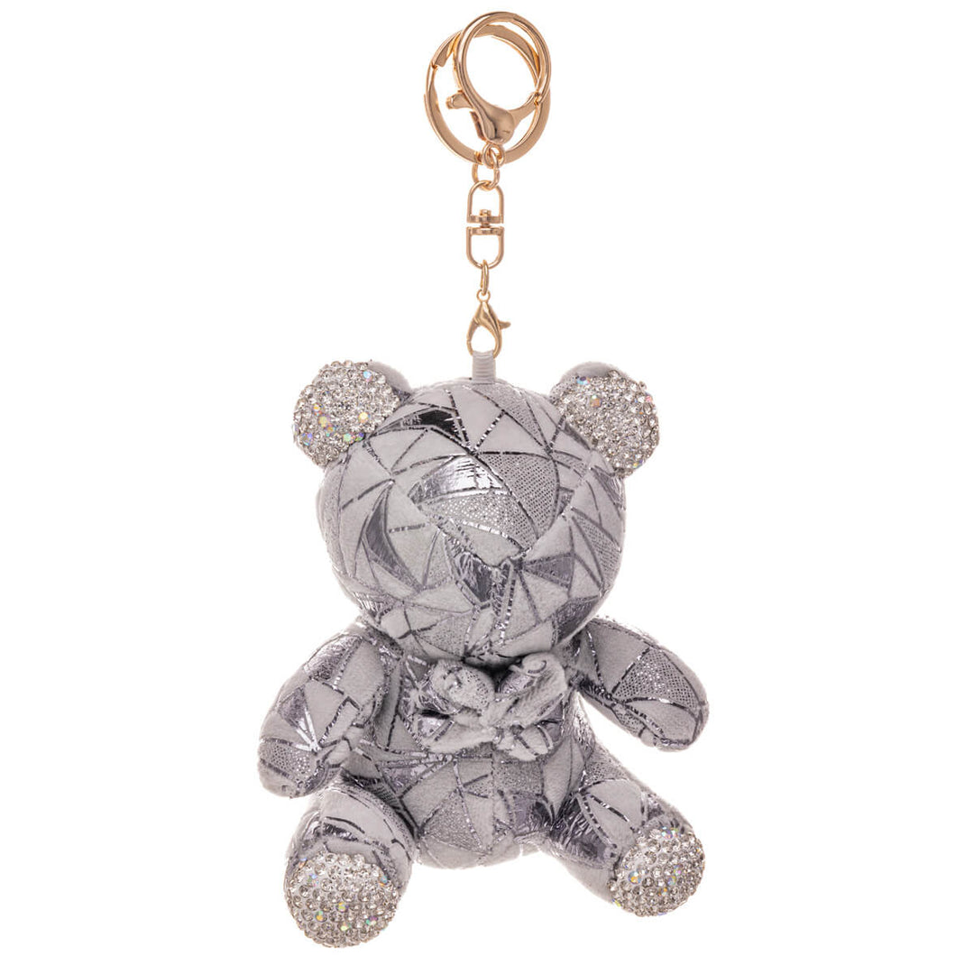 Glittery teddy bear keyring backpack basket 11,5cm