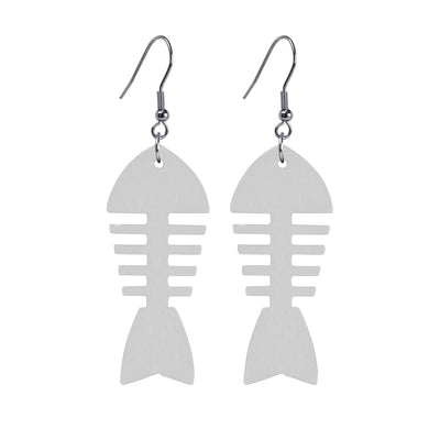 Fish Bone domestic wooden earrings (steel 316L)