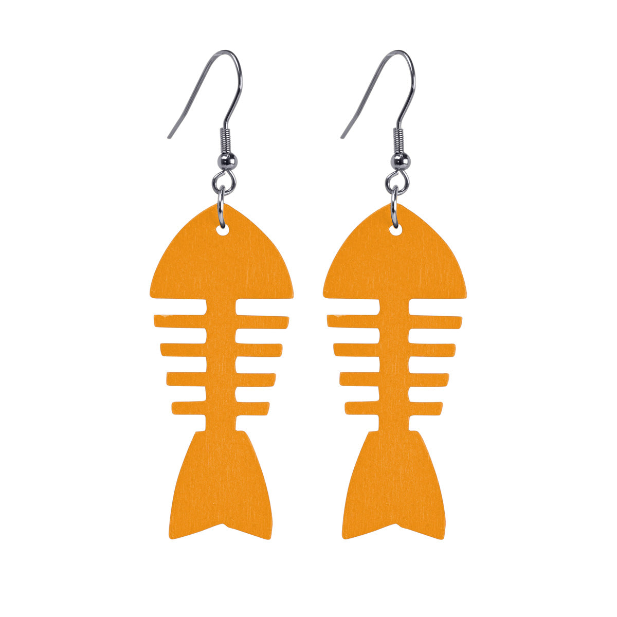 Fish Bone domestic wooden earrings (steel 316L)