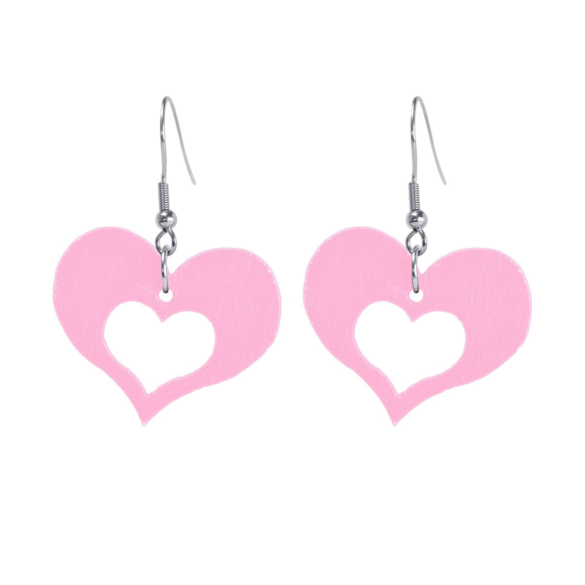 Domestic wooden earrings hearts (steel 316L)