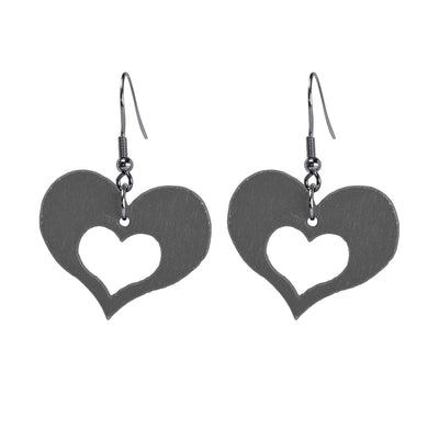 Domestic wooden earrings hearts (steel 316L)
