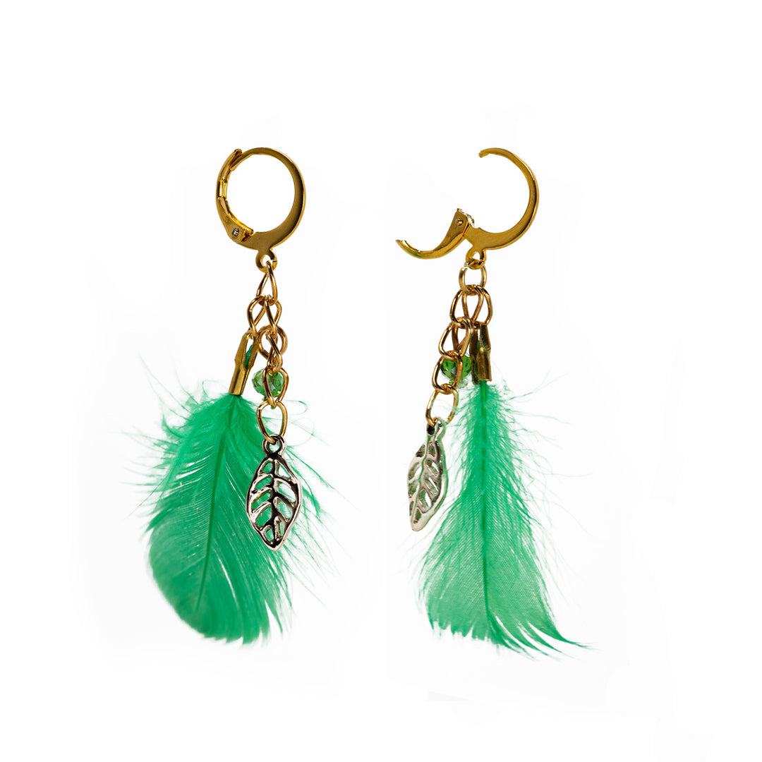 Feather earrings with ring (steel 316L)