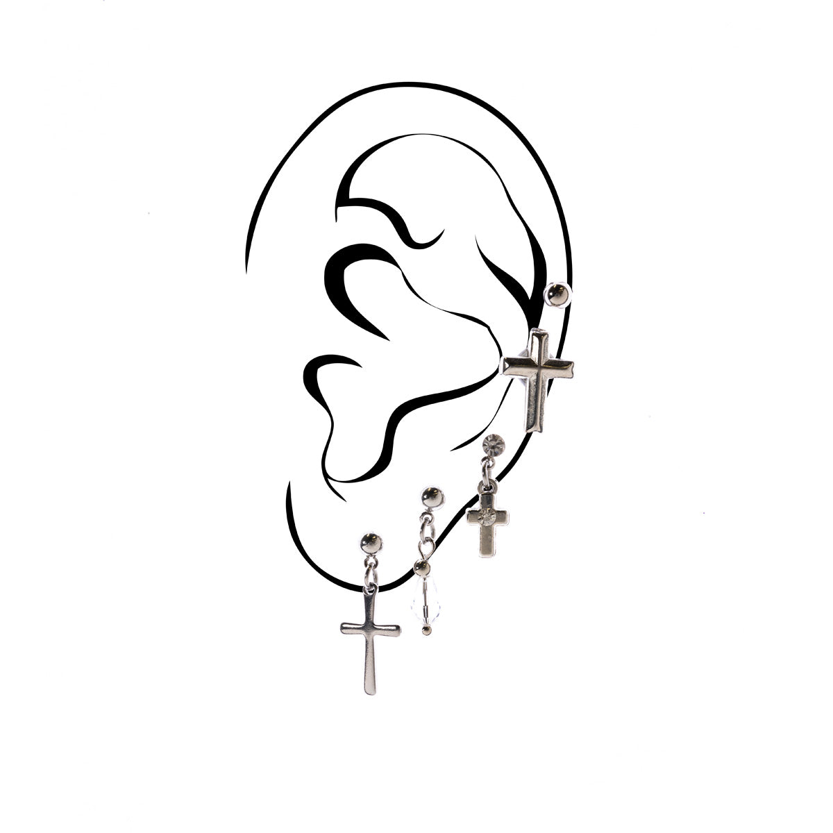 One ear cross earrings 5pcs