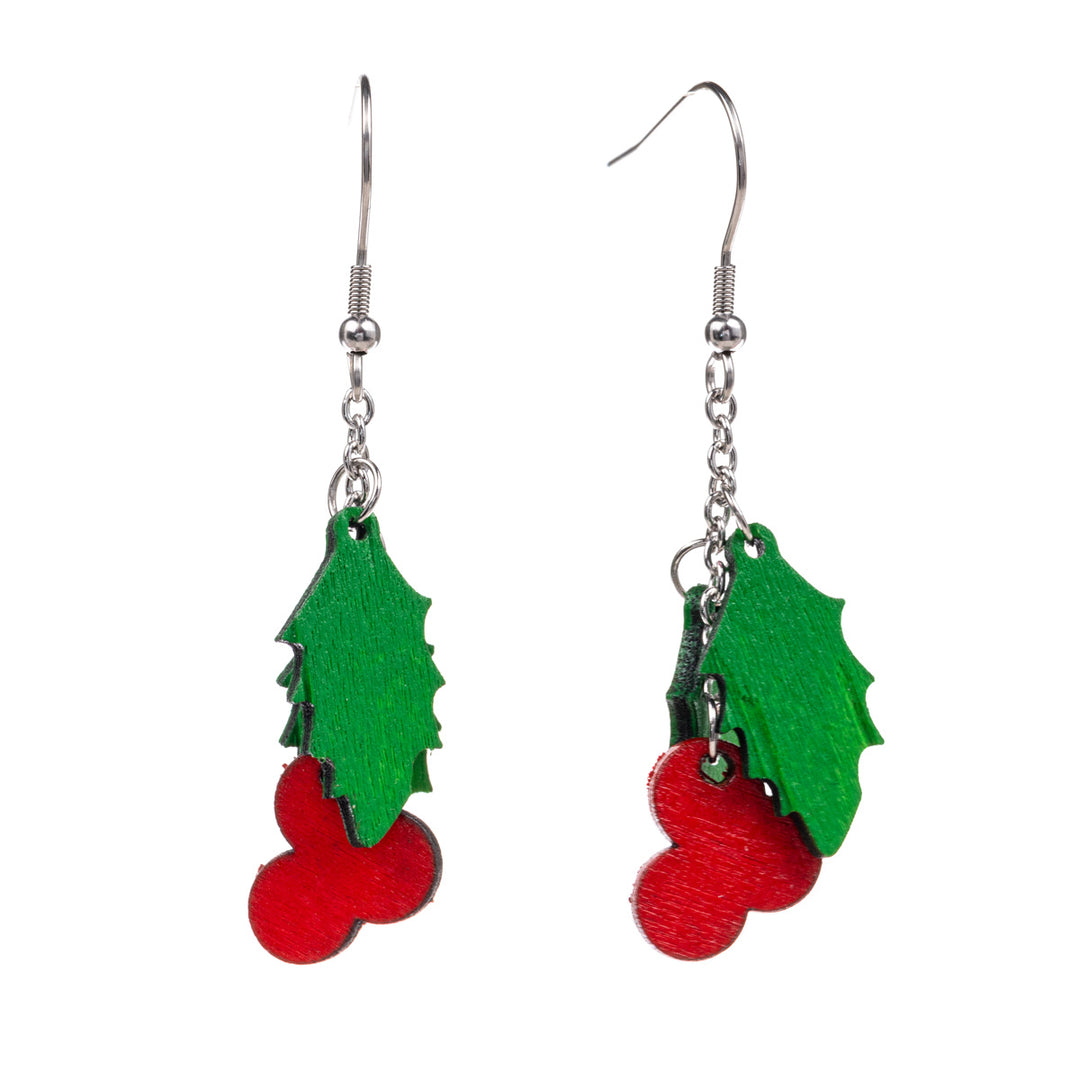 Wooden mistletoe earrings - Made in Finland (Steel 316L)